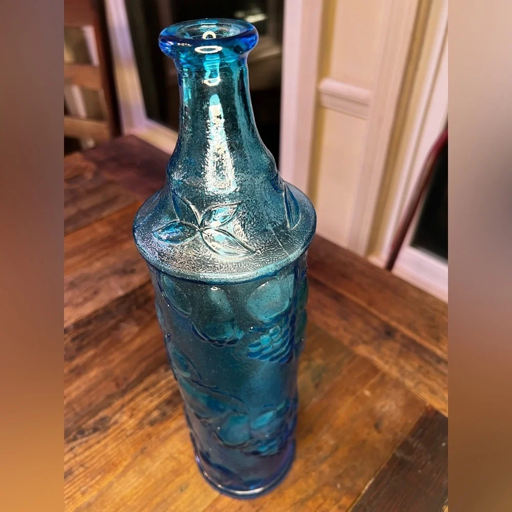 Vintage Empoli Glass 15” Blue Genie Bottle Decanter Vase No Stopper MCM